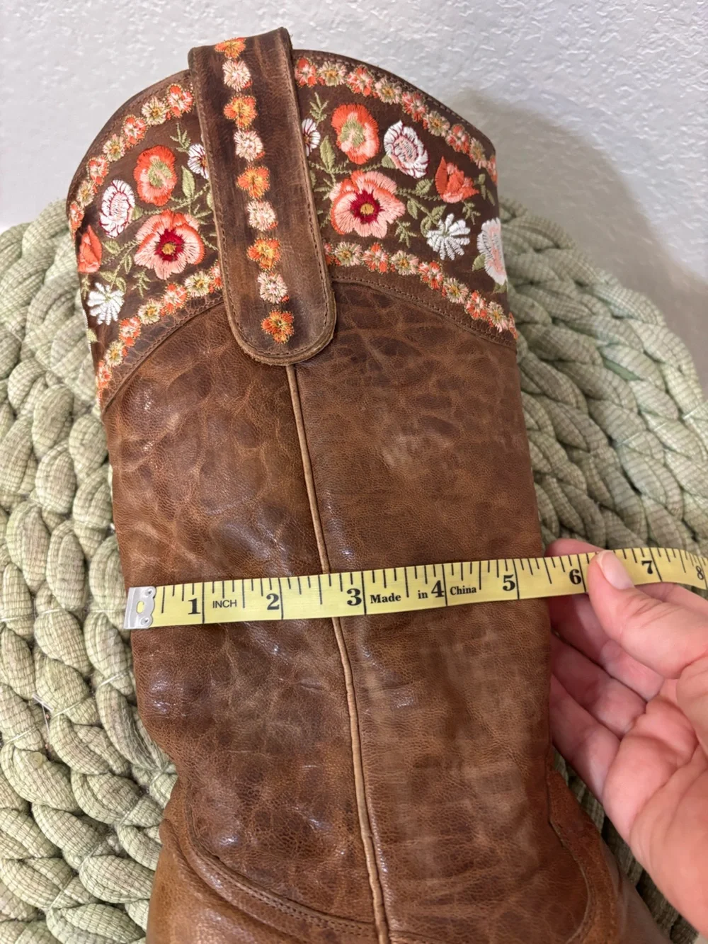 Old Gringo Pink/White Floral  Embroidered Brown Leather Cowboy Boots